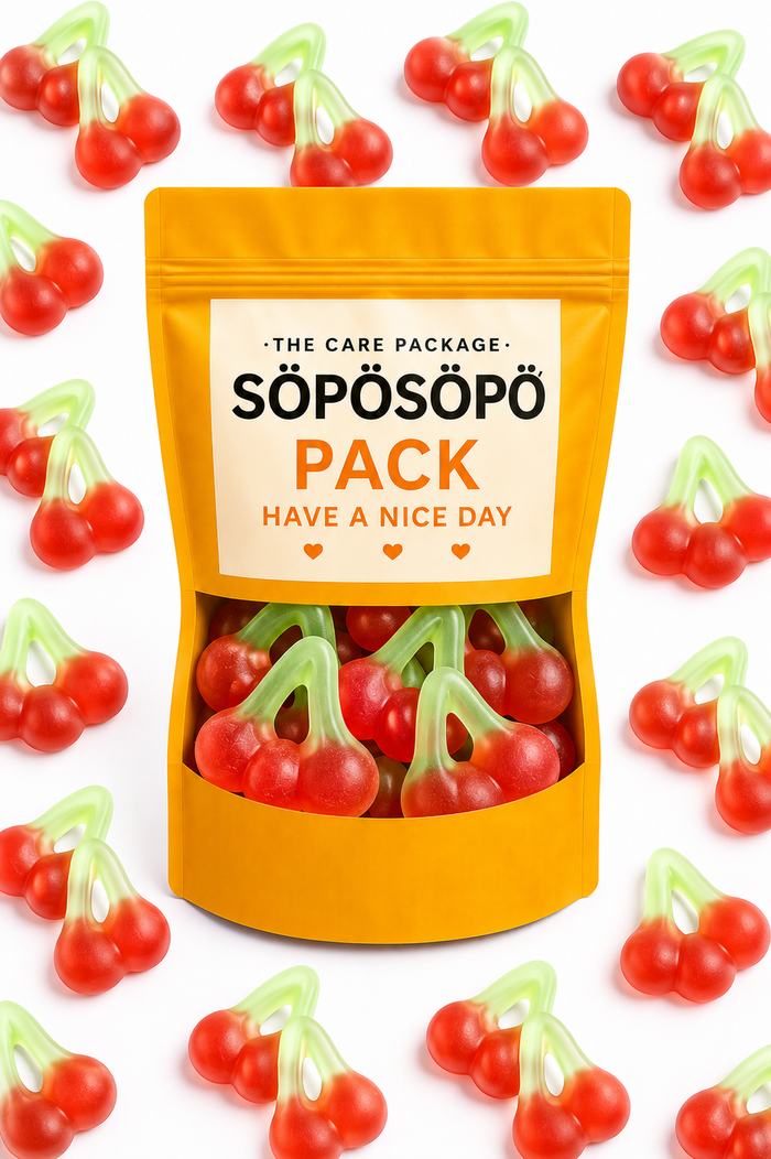 SÖPÖSÖPÖ Scandinavian Treat Pack – Twin Cherry Gummy Candy – 150g Nordic Candy Bag – Soft Double Cherry Gummies, Gluten & Lactose Free – Made in Finland soposopo Pack
