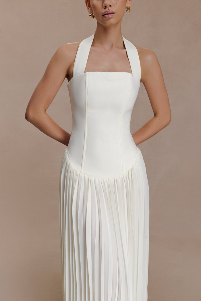 Stacie Pleated Halter Maxi Dress - Ivory