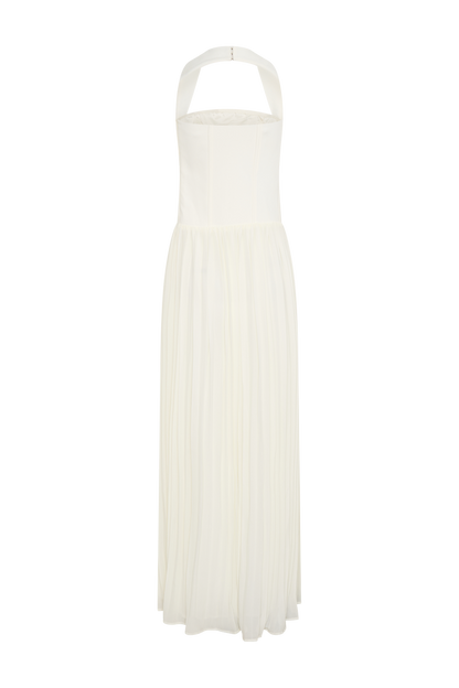 Stacie Pleated Halter Maxi Dress - Ivory