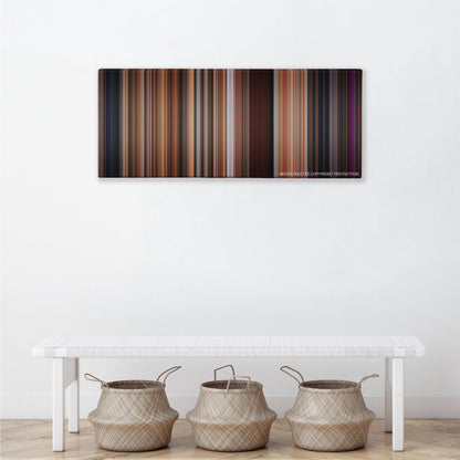 Step Up color palette canvas above a white bench with three woven baskets