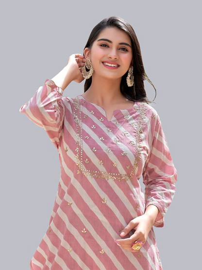 Striped Pure Cotton Kurta with Trousers