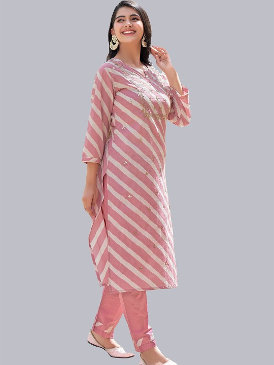 Striped Pure Cotton Kurta with Trousers
