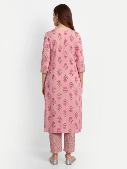 Stylish Printed Kurta Set in Pink Cotton