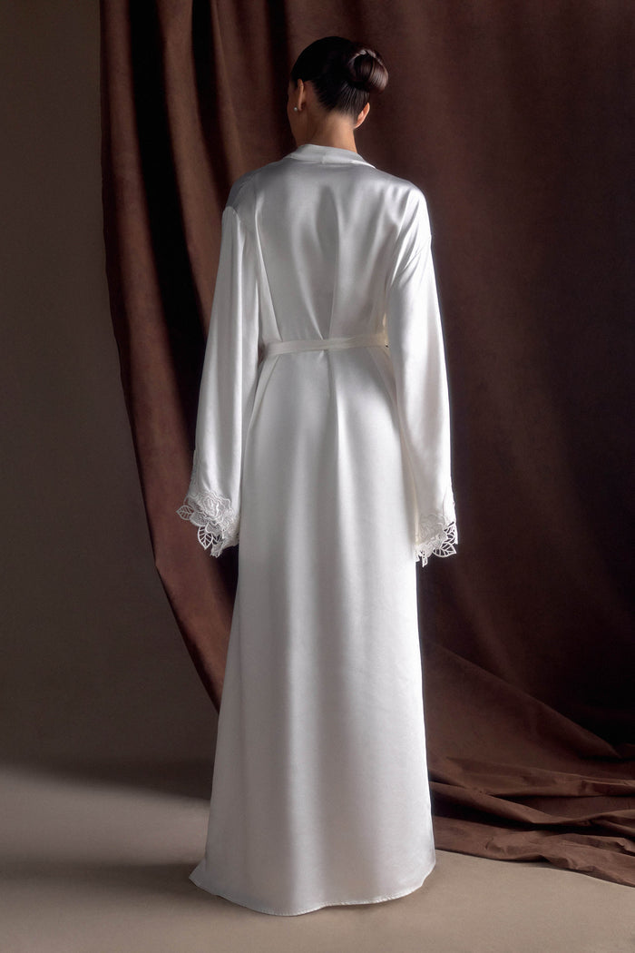 Sullivan Satin Bridal Robe With Lace - Ivory