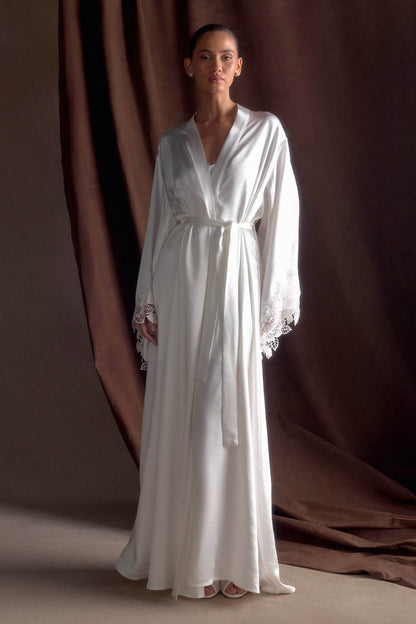 Sullivan Satin Bridal Robe With Lace - Ivory