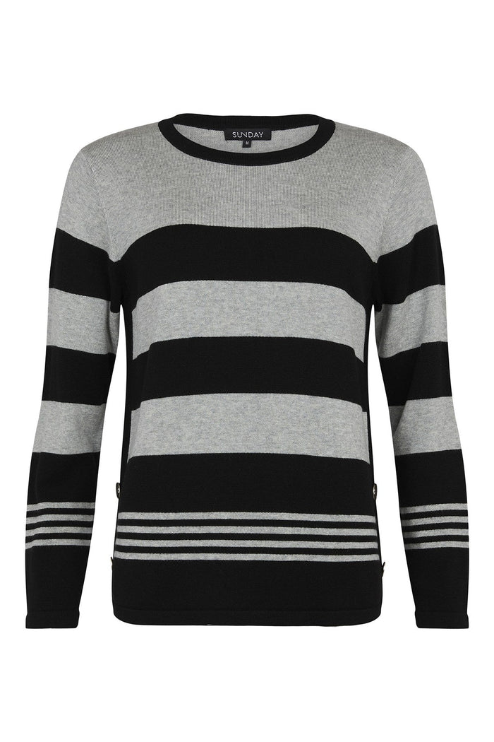 Sunday 6748 Grey Black Stripe Jumper Front | Dotique