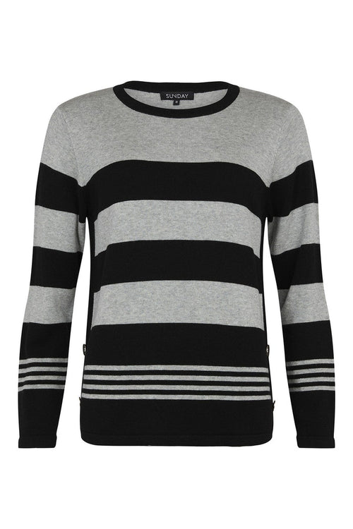 Sunday 6748 Grey Black Stripe Jumper Front | Dotique