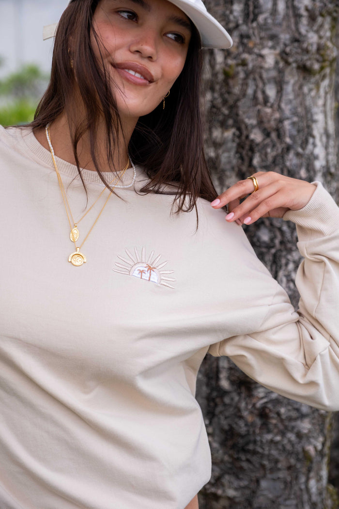 Sunshine Lagi Cotton Jumper with Embroidery Sand Colour