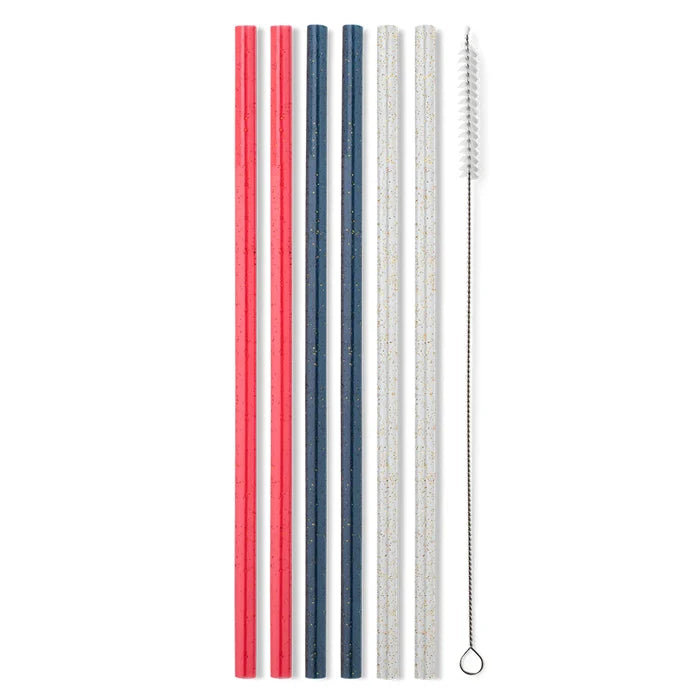 Swig: Red, White & Blue Glitter Reusable Straw Set - B Social Boutique
