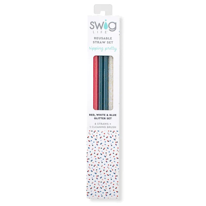 Swig: Red, White & Blue Glitter Reusable Straw Set - B Social Boutique