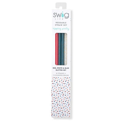 Swig: Red, White & Blue Glitter Reusable Straw Set - B Social Boutique