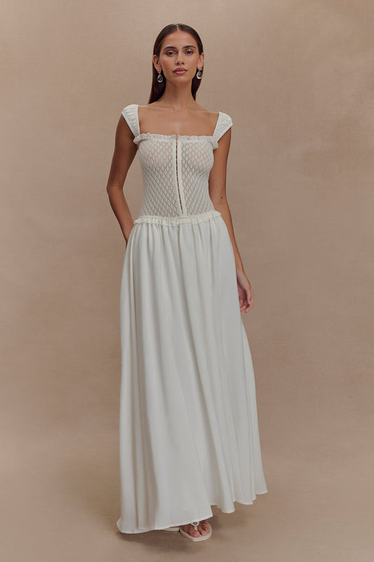 Tahlia Pointelle Knit Midi Dress - White