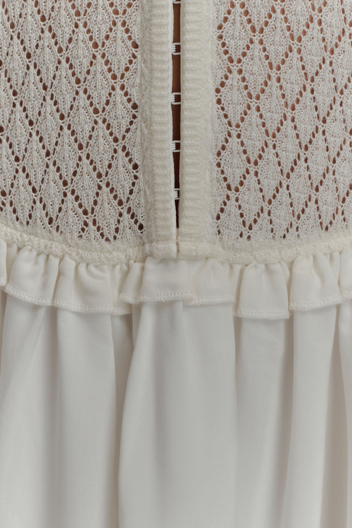 Tahlia Pointelle Knit Midi Dress - White