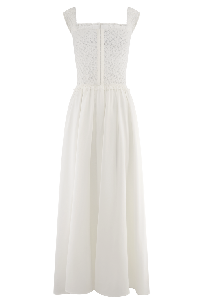 Tahlia Pointelle Knit Midi Dress - White