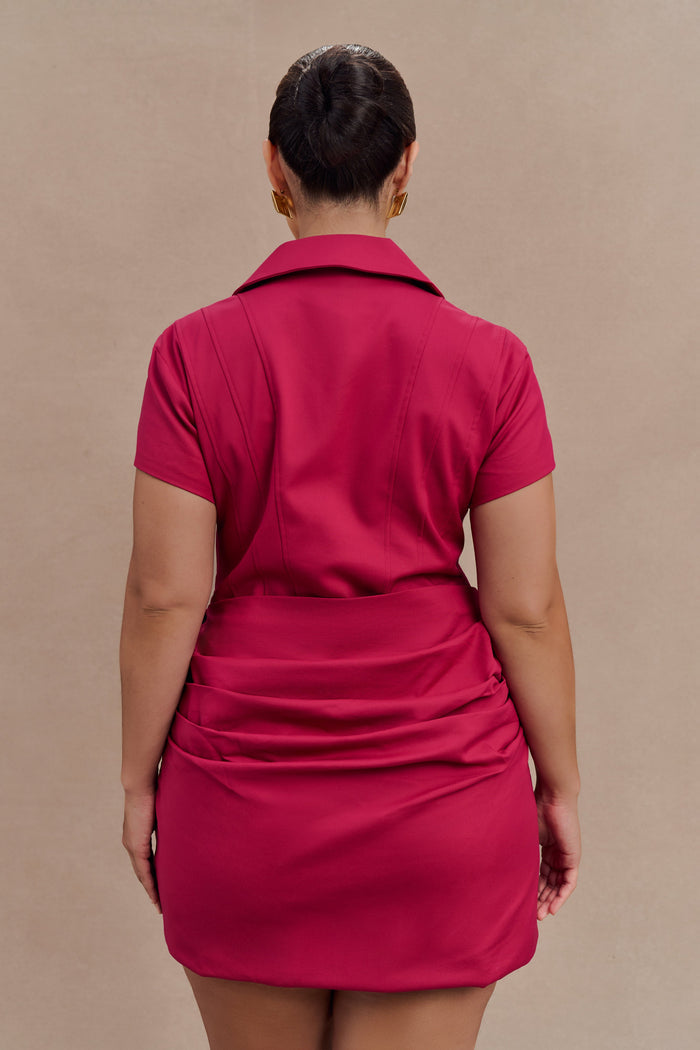 Tarryn Collared Cotton Mini Dress - Dragonfruit