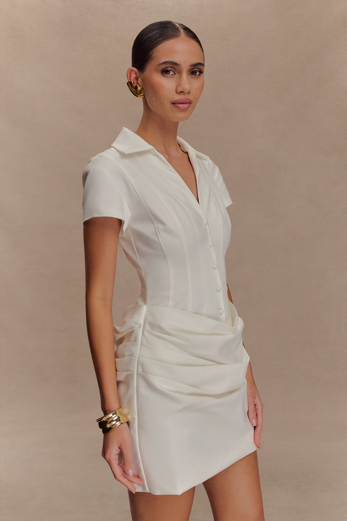 Tarryn Collared Cotton Mini Dress - White