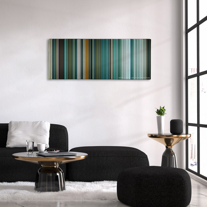 Teenage Mutant Ninja Turtles color palette canvas above a black sofa with a gold-topped table