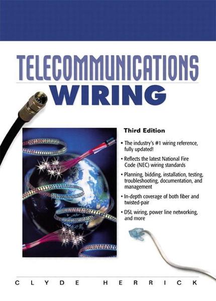 White book cover titled Telecommunications Wiring with images of cables and a globe and author Clyde Herrick