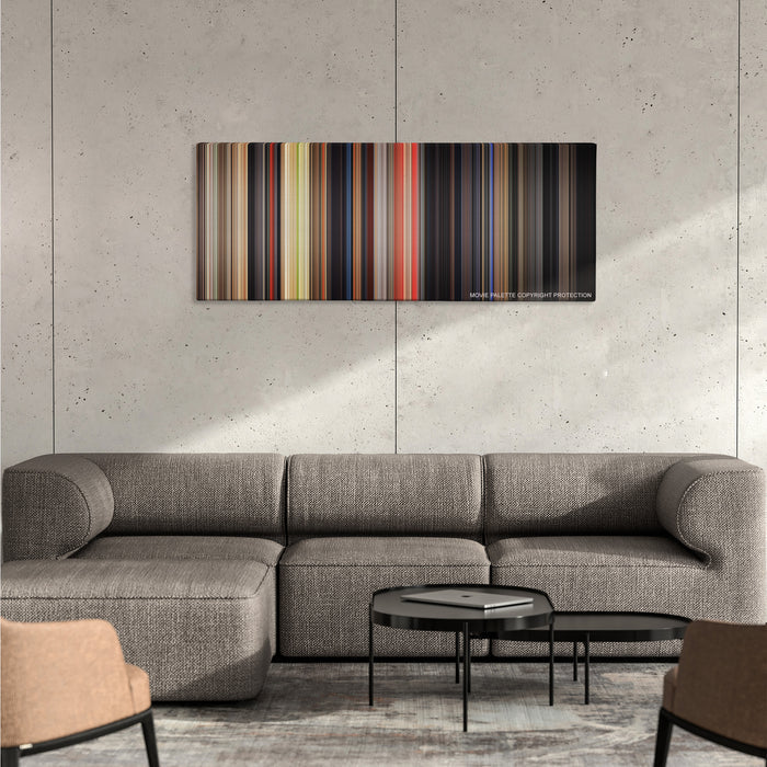 The Basketball Diaries color palette canvas on a concrete wall above a gray sectional sofa
