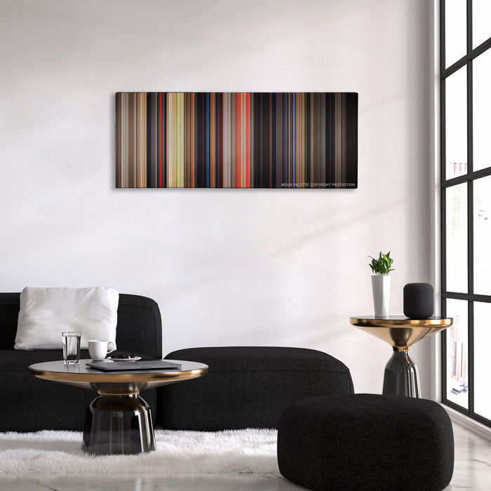 The Basketball Diaries color palette canvas above a black sofa with a gold-topped table