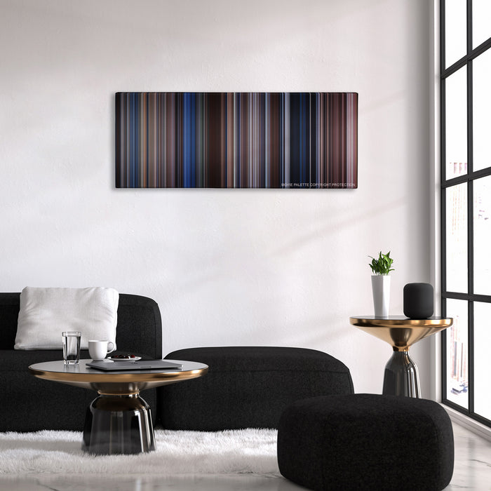 The Bodyguard color palette canvas above a black sofa with a gold-topped table