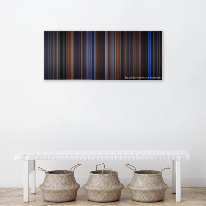 The Cable Guy color palette canvas above a white bench with three woven baskets