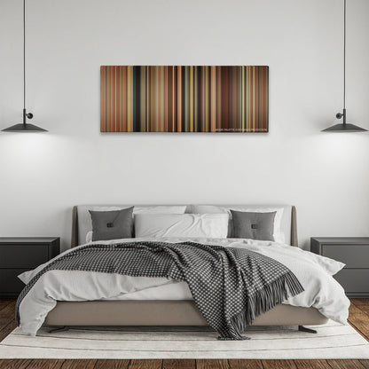 The Help color palette canvas above a bed, between two black pendant lamps