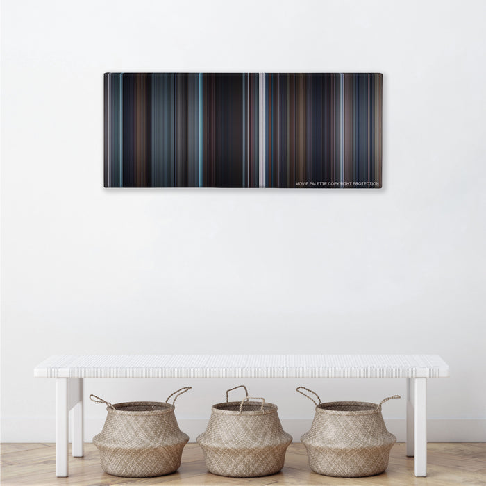 The King's Speech color palette canvas above a white bench with three woven baskets