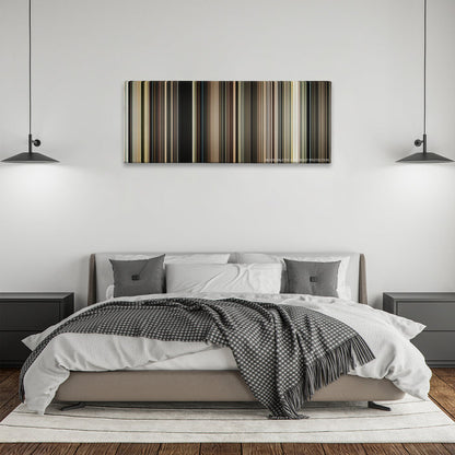 The Master color palette canvas above a bed, between two black pendant lamps