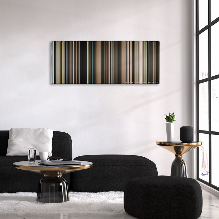 The Master color palette canvas above a black sofa with a gold-topped table
