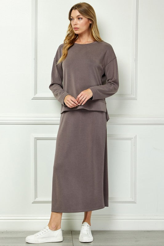 The Maxi Tank Dress with Sweatshirt Set - Mocha