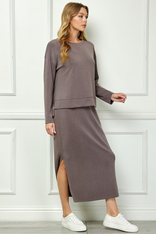The Maxi Tank Dress with Sweatshirt Set - Mocha