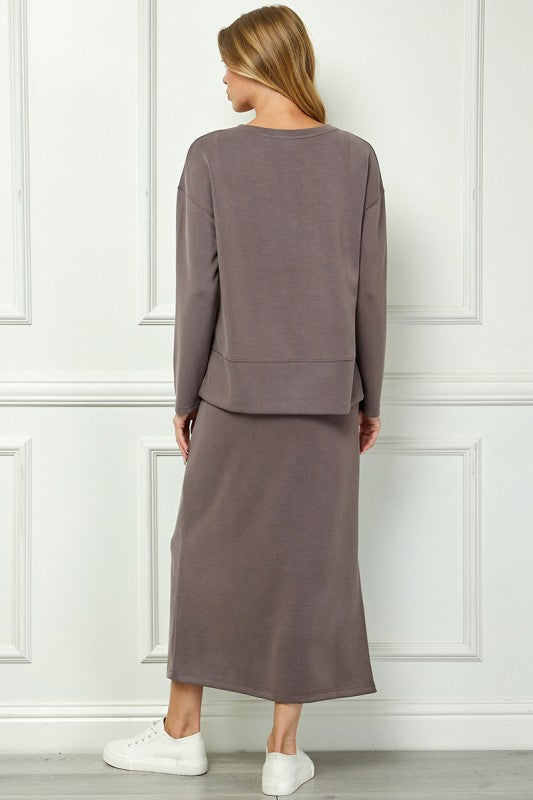 The Maxi Tank Dress with Sweatshirt Set - Mocha