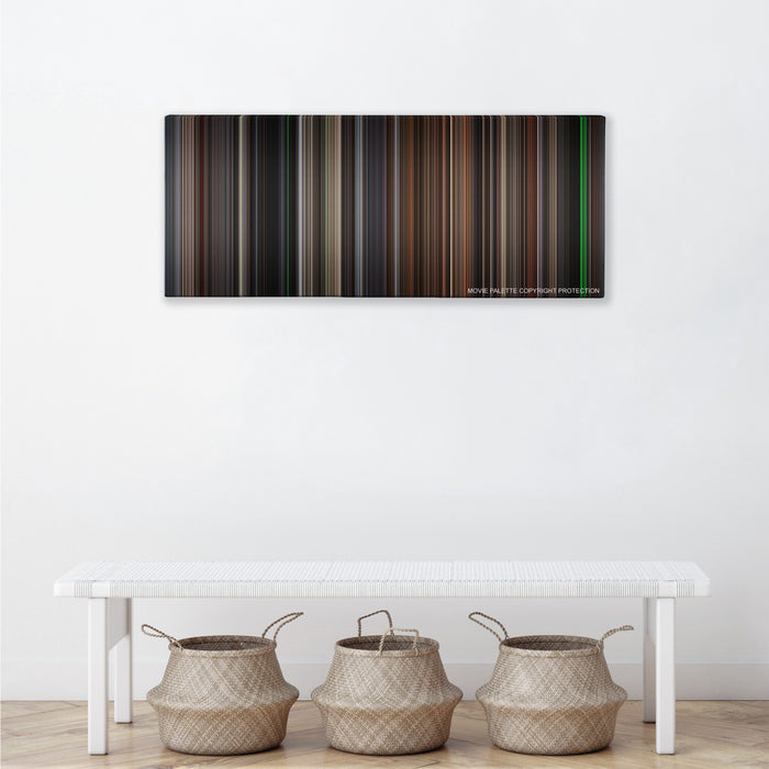 The Silence of the Lambs color palette canvas above a white bench with three woven baskets