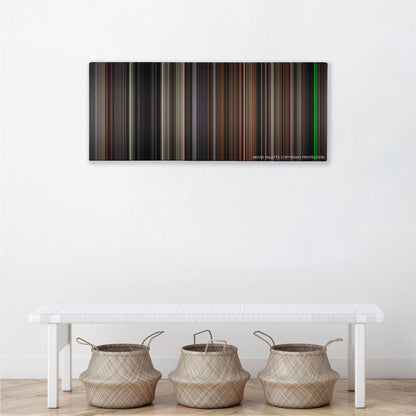 The Silence of the Lambs color palette canvas above a white bench with three woven baskets