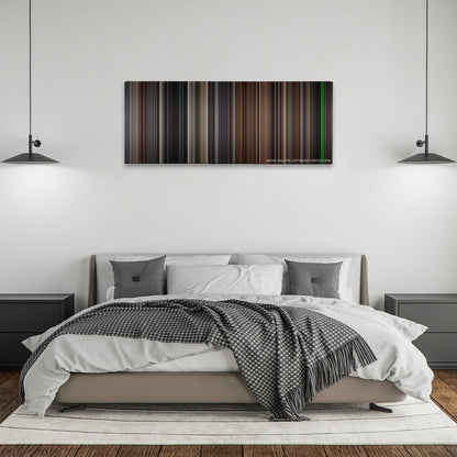 The Silence of the Lambs color palette canvas above a bed, between two black pendant lamps