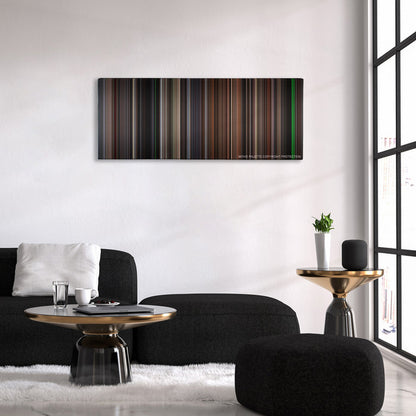 The Silence of the Lambs color palette canvas above a black sofa with a gold-topped table