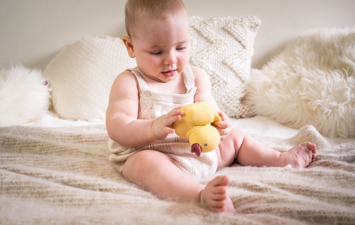 Tikiri Toys Duck - Natural Rubber Teether, Rattle & Bath Toy