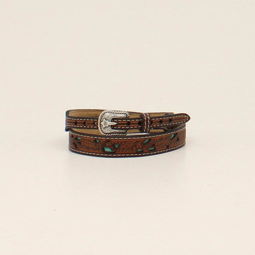 Twister Floral Tooled Turquoise Underlay Leather Hat Band