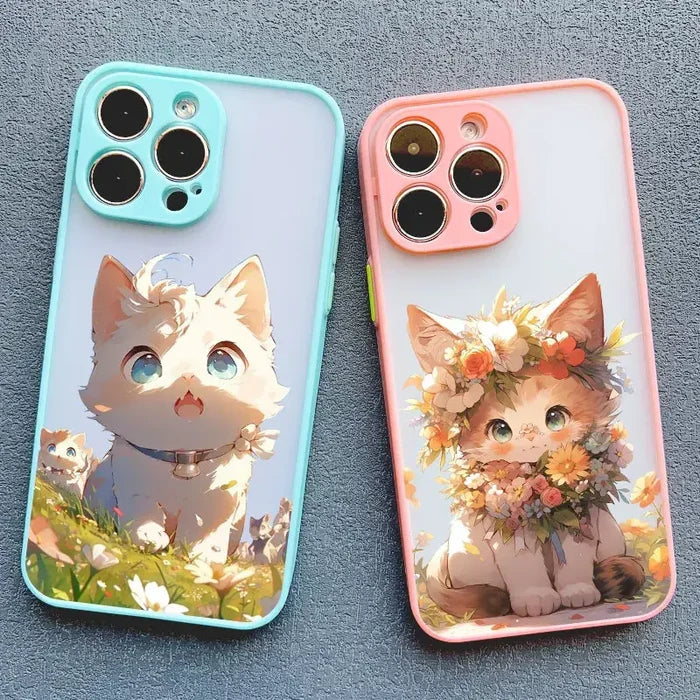 Two phone cases with a cat and flowers