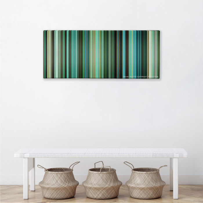 Venom color palette canvas above a white bench with three woven baskets