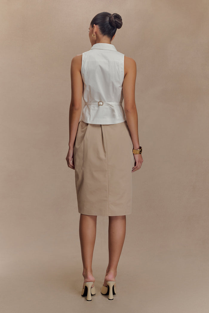 Vera Twill Split Front Midi Skirt - Camel
