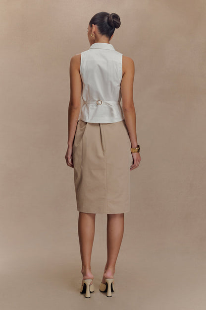 Vera Twill Split Front Midi Skirt - Camel