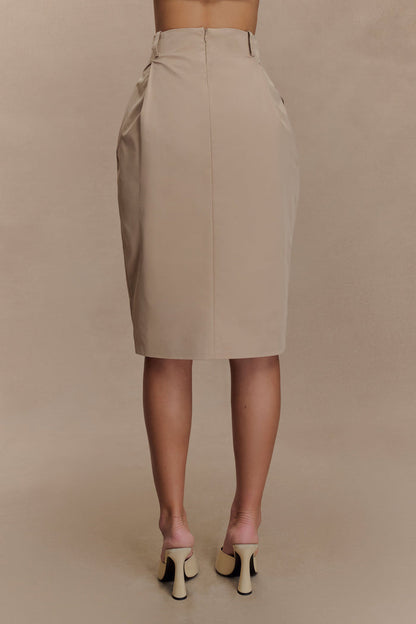 Vera Twill Split Front Midi Skirt - Camel