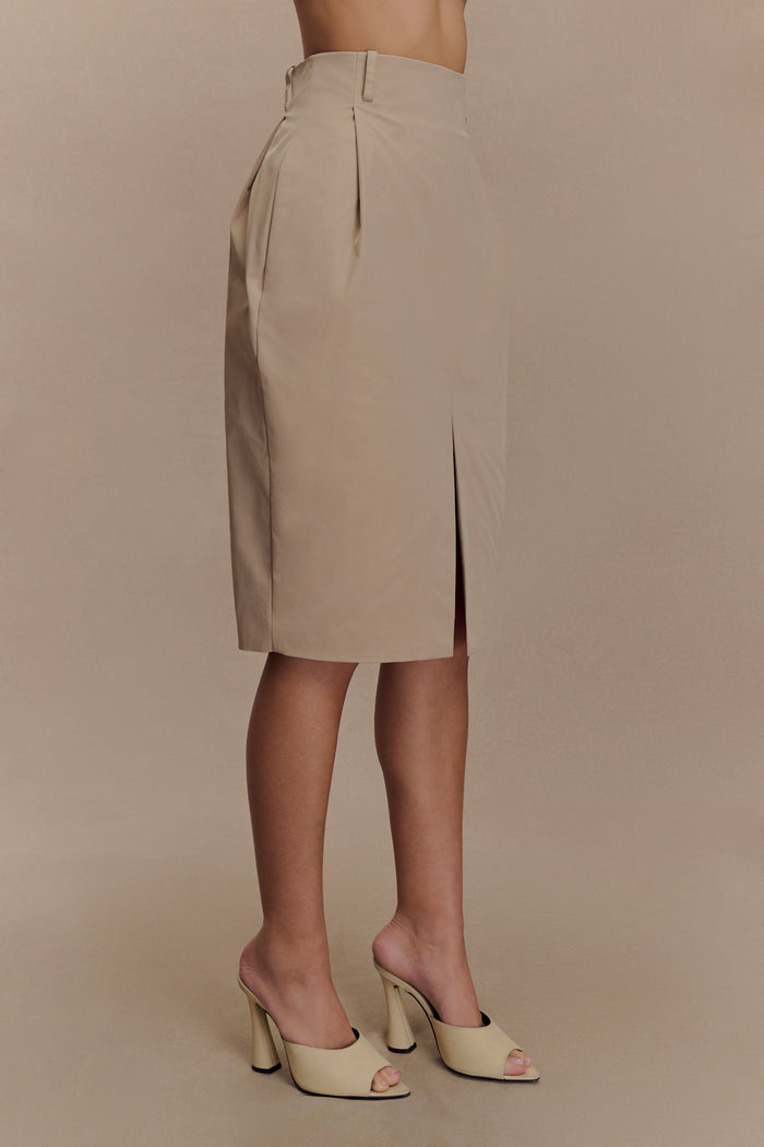Vera Twill Split Front Midi Skirt - Camel
