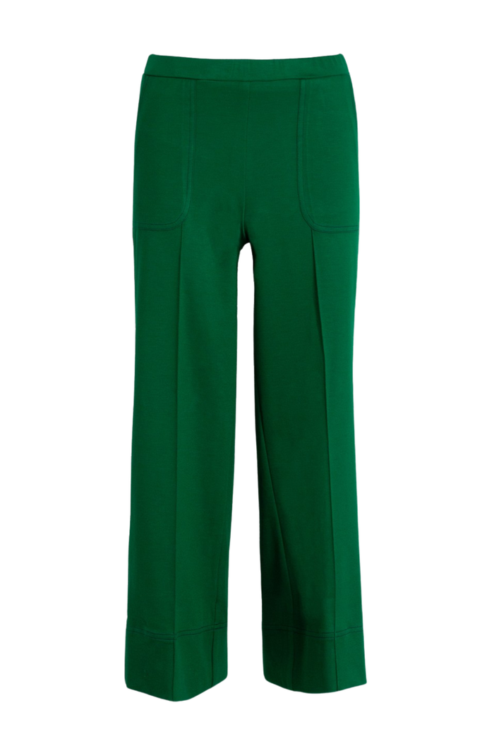 Vilagallo 33640 Wide-Leg Green Trousers with Front Seams by vilagallo available to shop vilagallo at Dotique full view on white background
