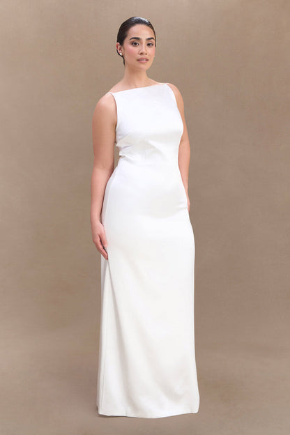 Violet Sleeveless Satin Maxi Dress - White