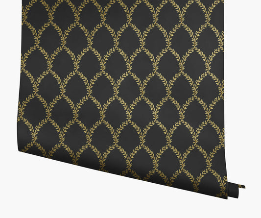 Laurel Wallpaper - Metallic Gold & Black