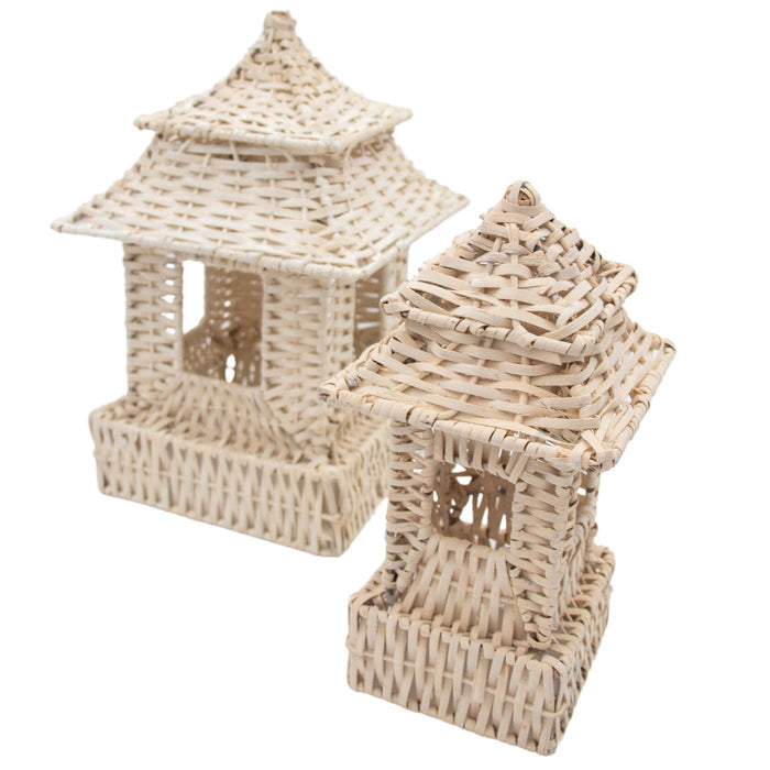 White Rattan Pagoda Decorative Lanterns by Ro'Table — Set of 2