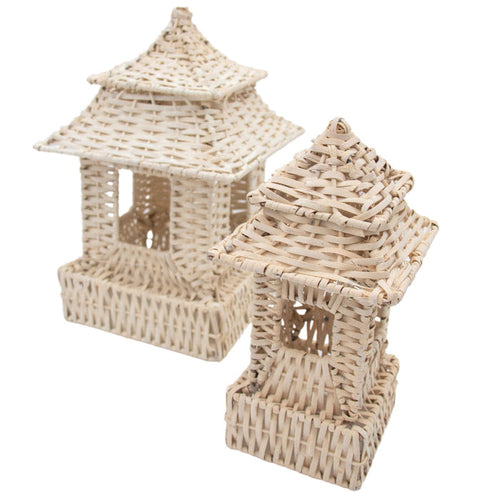 White Rattan Pagoda Decorative Lanterns by Ro'Table — Set of 2